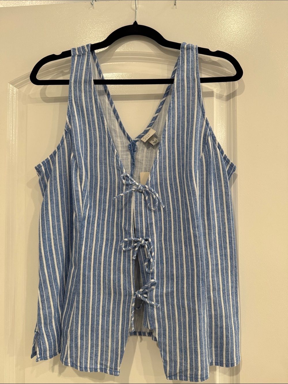 a new day Blue & White Striped Tie-Front Tank Top